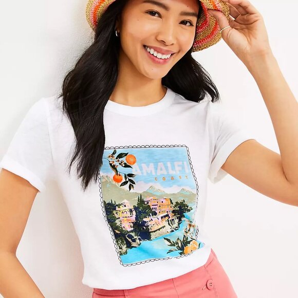 XL LOFT White Amalfi Coast Everyday Crew Tee / T-Shirt, Italy Graphic, NWOT - Picture 2 of 6